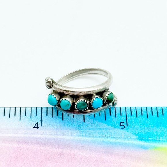 Vintage Turquoise Sterling Silver Ring - Native American 5-Stone Snake Eye - Picture 7 of 9